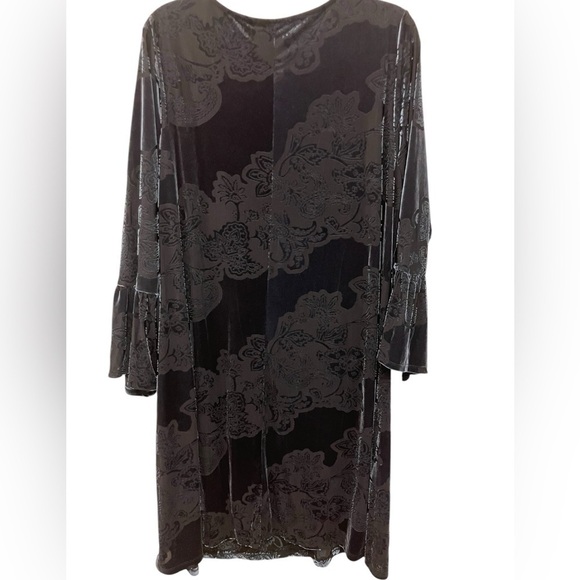 VTG Witchy Core Goth Velveteen Velvet Burn Out Black Purple Midi Dress Plus 2X - Picture 1 of 13